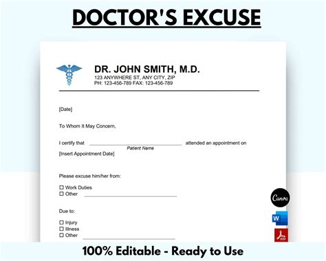 Doctor Excuse Template for Work 3