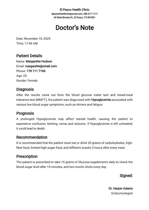 Doctor Note Template Editable Sample