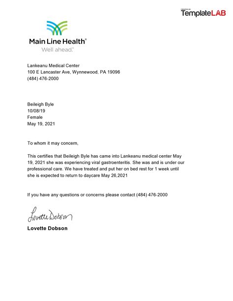 Doctor's Note Template Example 9