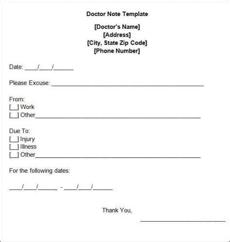 Doctor Note Template Excel