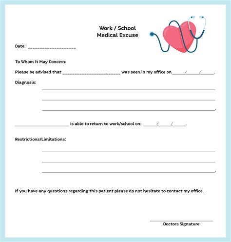 Doctor Note Template for School Sample