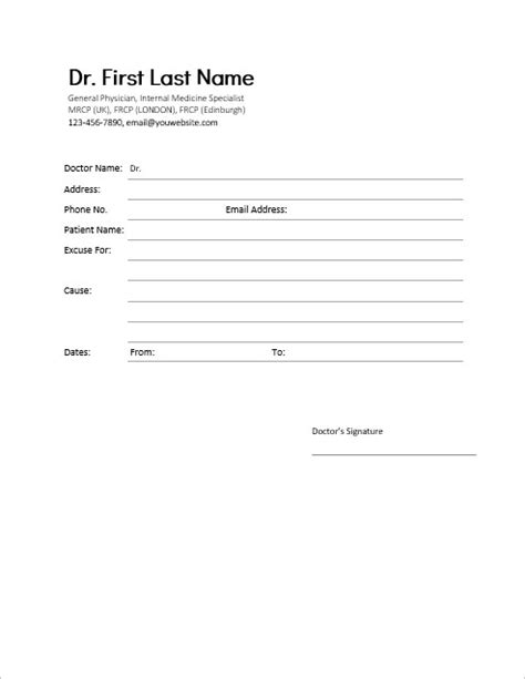 A free doctor note template with signature sample