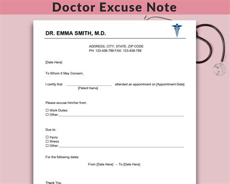 Doctor's Note Template Word