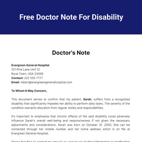 A doctor's note template for disability benefits