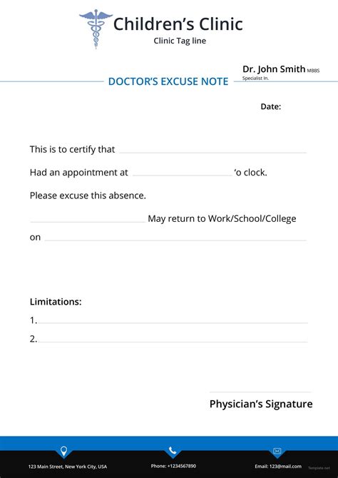 Doctor's Excuse Note Template Example