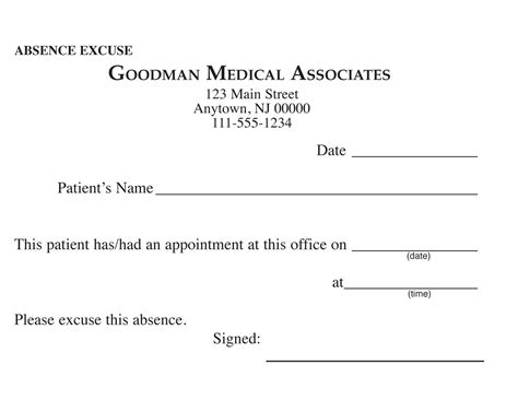 Doctor's Excuse Template Blank