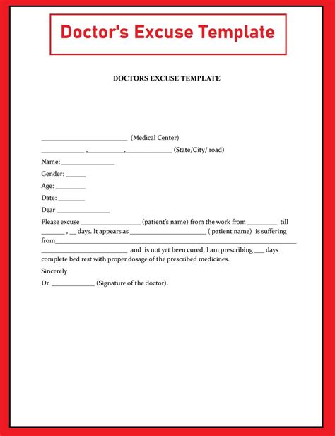 Doctor's Excuse Template Sample Doc