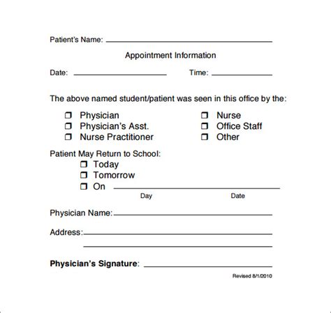 Doctors Note Template Excel