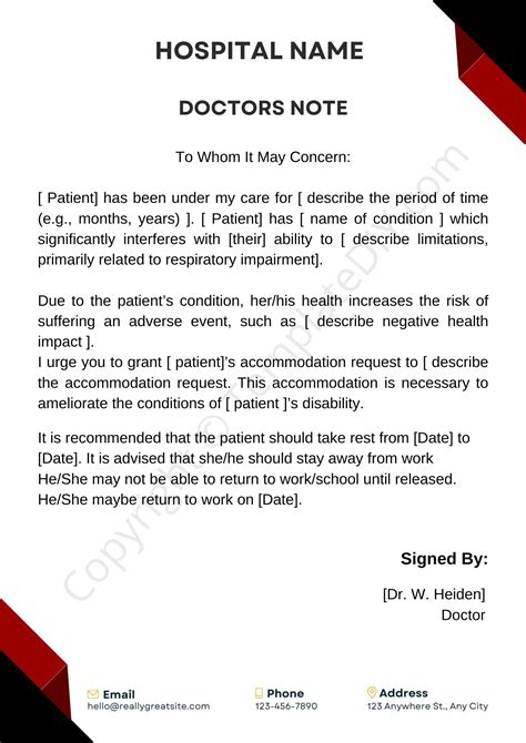 Doctor's Note Template for Work Absence