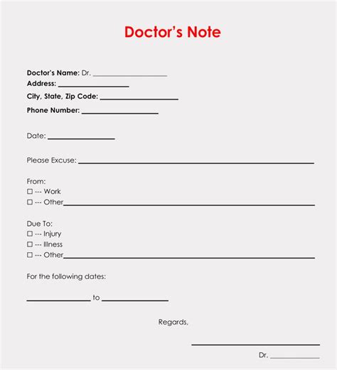 Image of doctor's note templates for school gallery