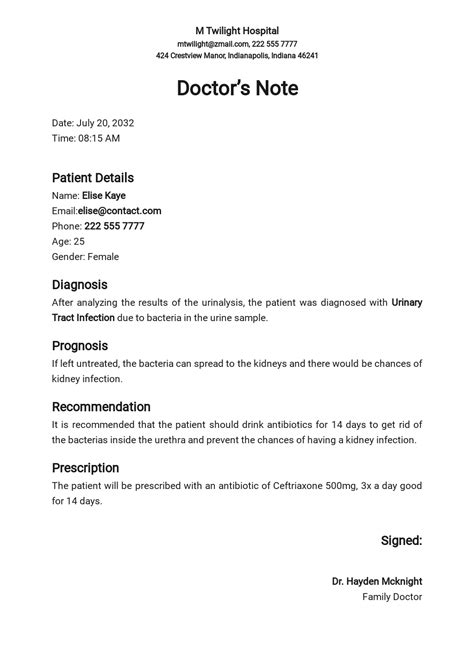 Doctor's Note Word Template Free