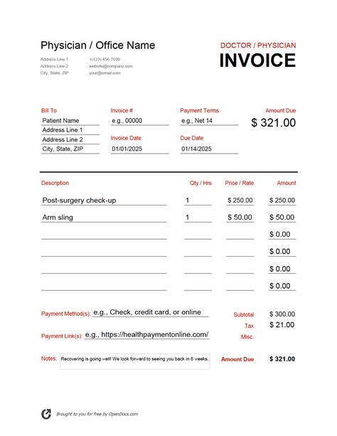 Doctor's Office Invoice Template Example