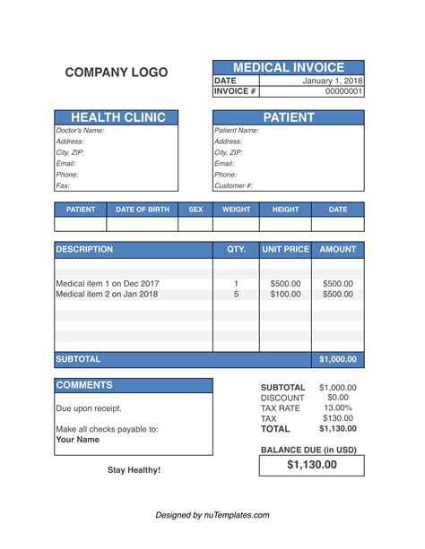 Doctor's Office Invoice Template Example 2