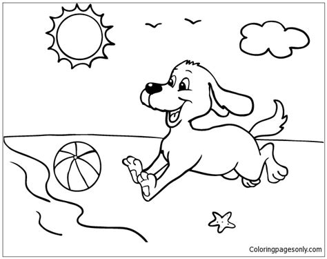 Dog at the Beach Coloring Page