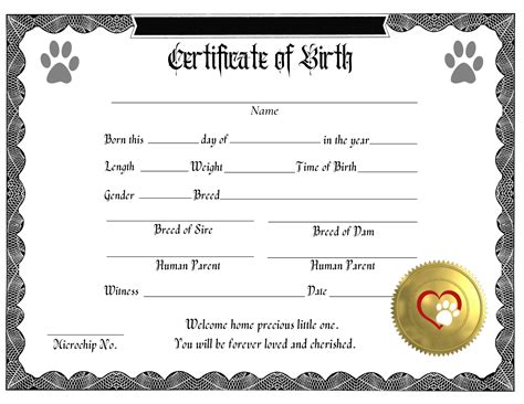 Dog Birth Certificate Template 1