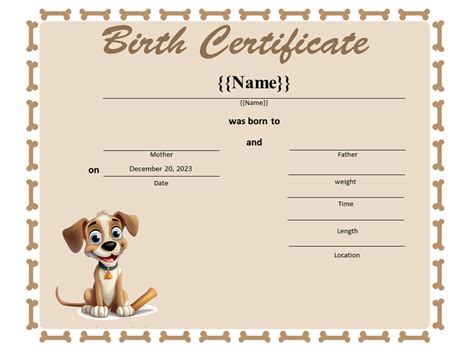 Dog Birth Certificate Template 3