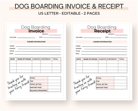 Dog Boarding Invoice Template Example