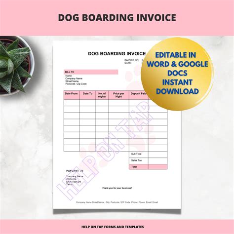 Dog Boarding Invoice Template Layout