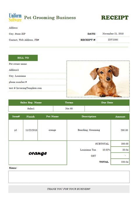 Dog Boarding Invoice Template Sample