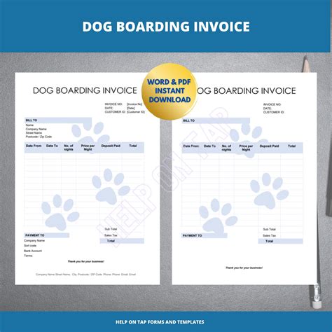 Dog Boarding Invoice Template Types