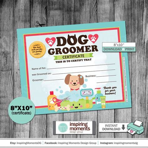 Dog Grooming Certificate Design