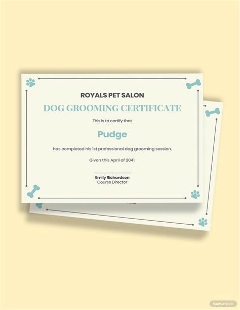 Dog Grooming Certificate Template PDF