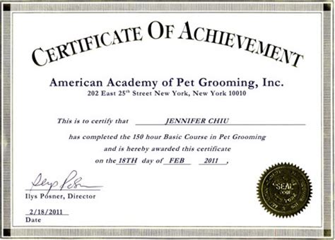 Dog Grooming Certification of Competence Template