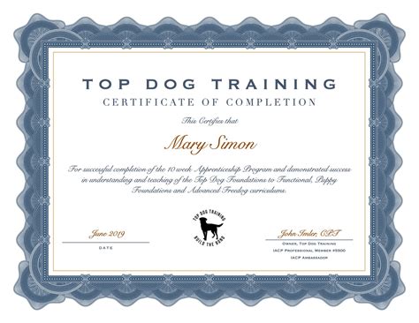 Dog Grooming Certification of Completion Template