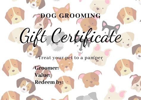 Dog Grooming Gift Certificate Template Design