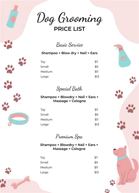 Dog Grooming Price List Example