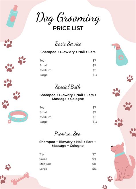 Dog Grooming Price List Template 8