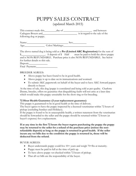 Dog Sale Agreement Template