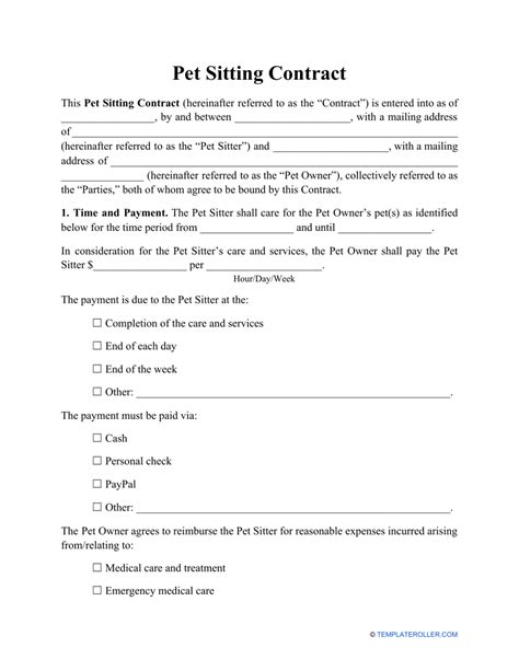 Dog sitting agreement template