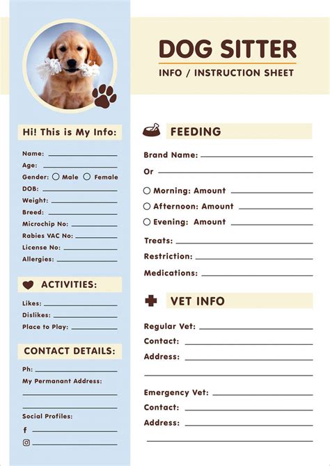 Dog sitting checklist template example