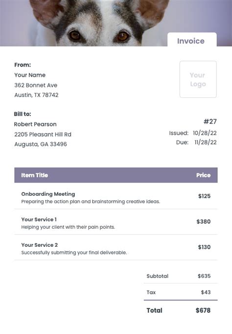 Dog Sitting Invoice Template Freelance