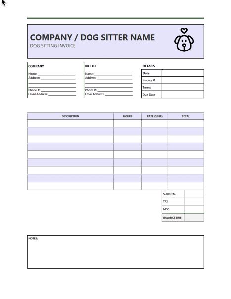 Dog Walking and Sitting Invoice Template