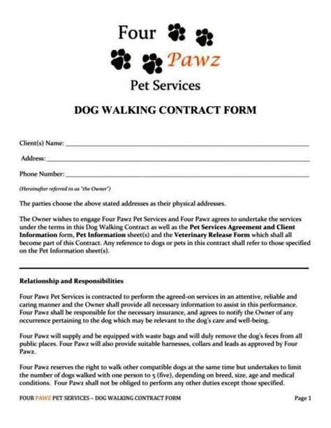 Dog walking contract template