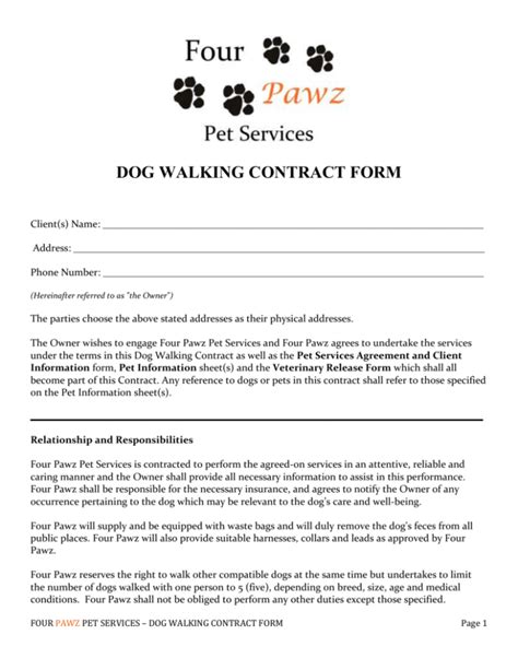 Dog walking waiver template