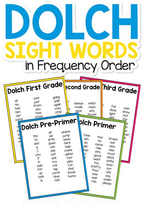 Dolch Sight Word List Activities