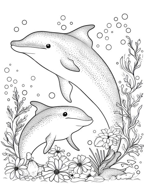 Dolphin coloring page for adults with intricate design