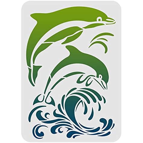 Dolphin with sea creatures stencil print design