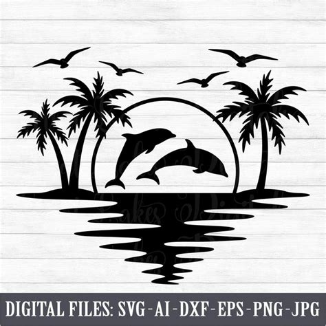 Dolphin in the sunset stencil print design