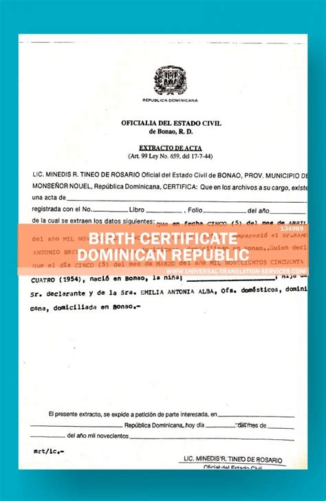 Dominican Republic Birth Certificate Translation Template