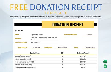 Donation Receipt Template Excel