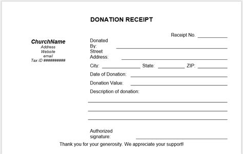 Donation Receipt Template for Microsoft Word