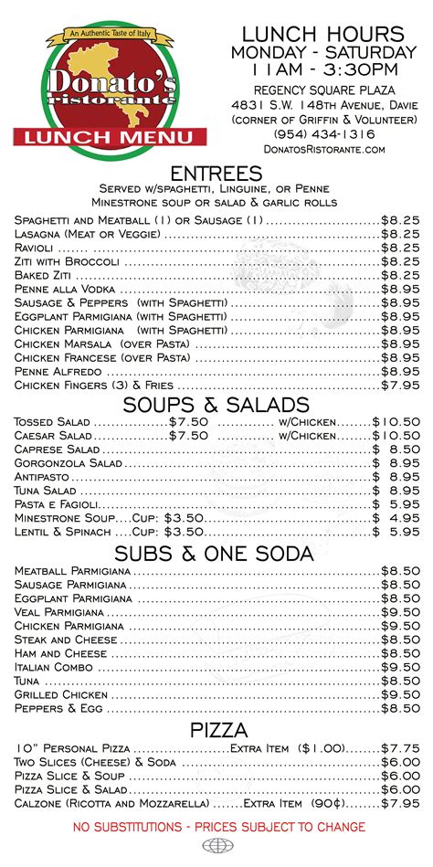 Donatos Menu Printable