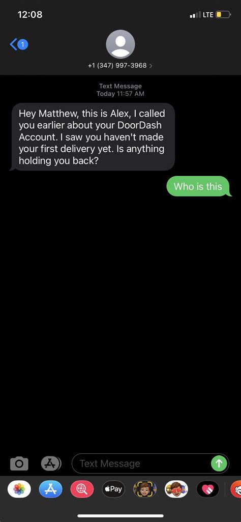 Example of DoorDash Text Message Template