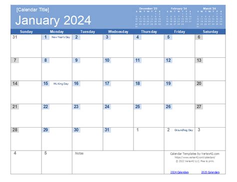 A downloadable calendar template for 2024