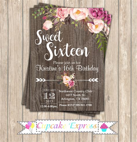 Downloading Printing Sweet 16 Invitation Template