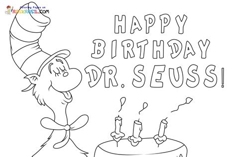 Dr. Seuss birthday cake coloring page